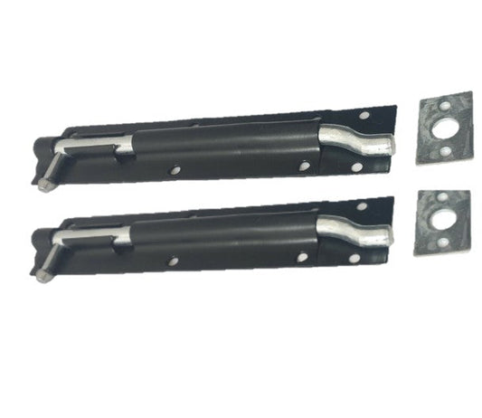 Lot de 2 verrous à pêne dormant noirs de 20 cm pour portail, porte, abri de jardin