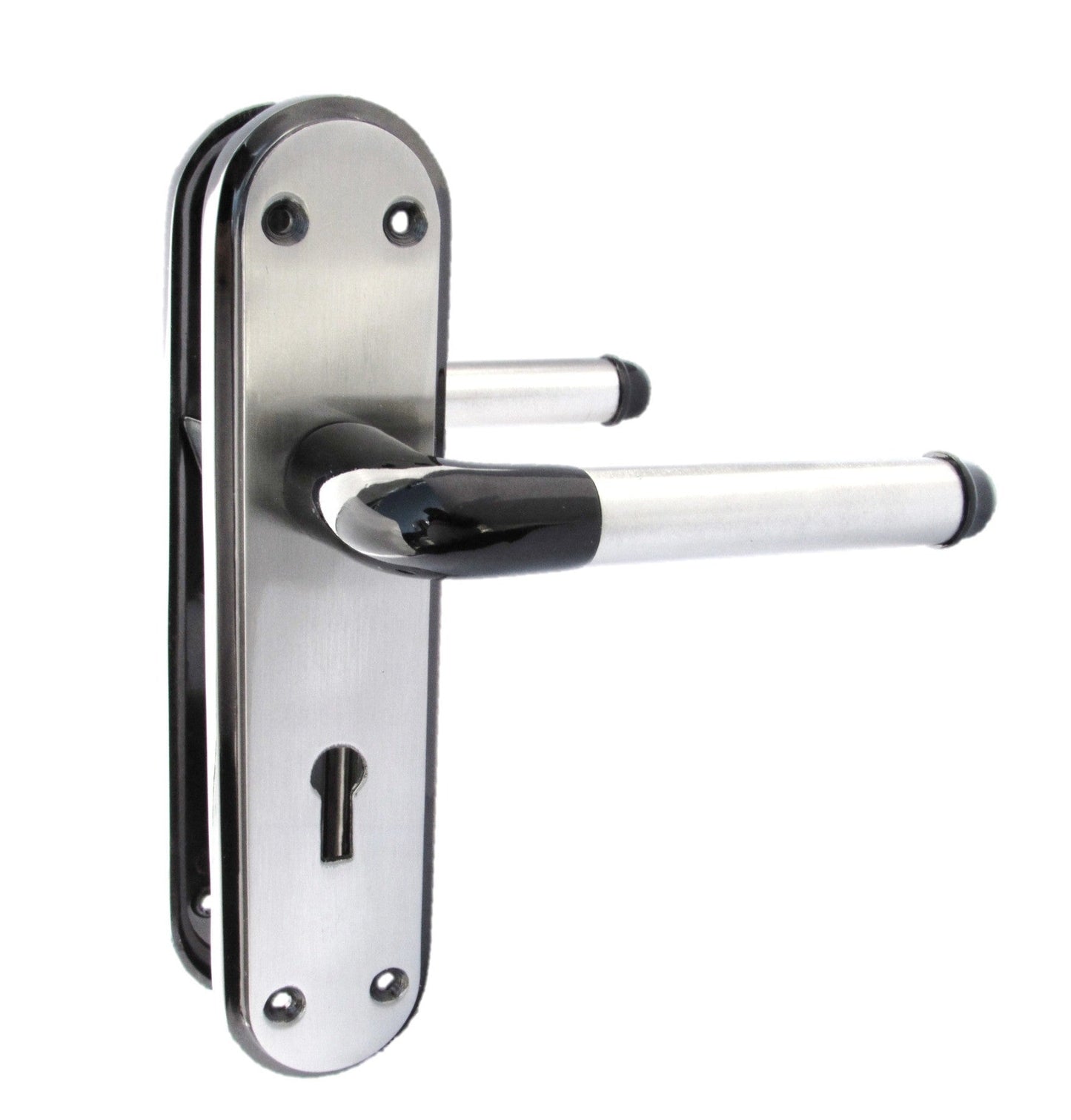 Poignée de porte à levier bicolore en nickel noir et satiné