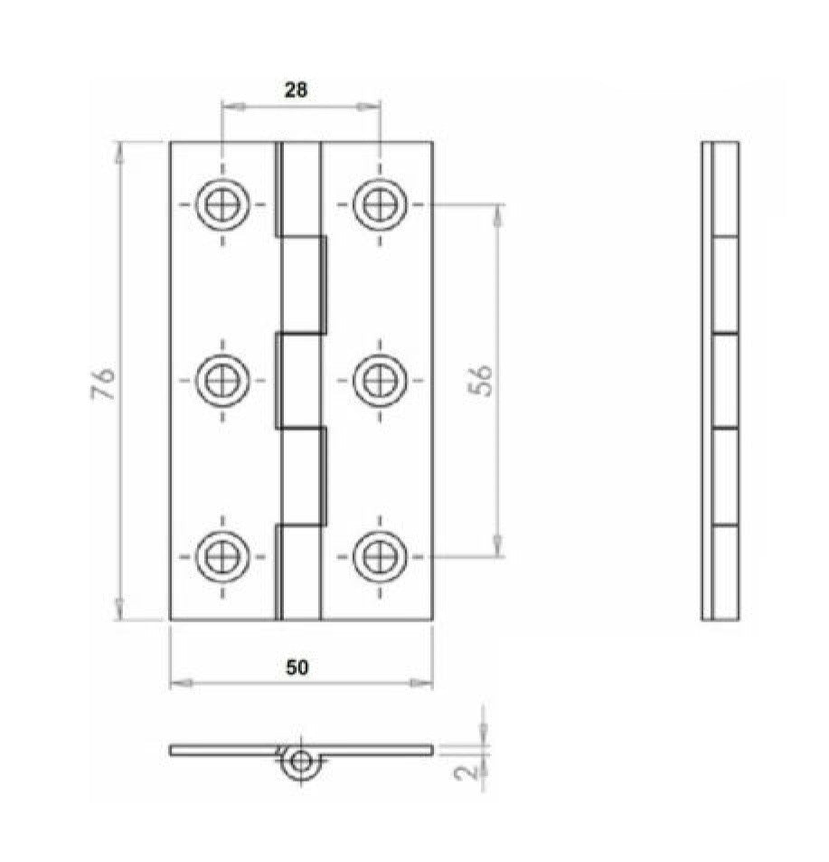 Charnières de porte noires mates de 75 mm (3 po) - Pack multiple