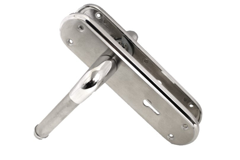 Poignée de porte à levier bicolore chromée et satinée