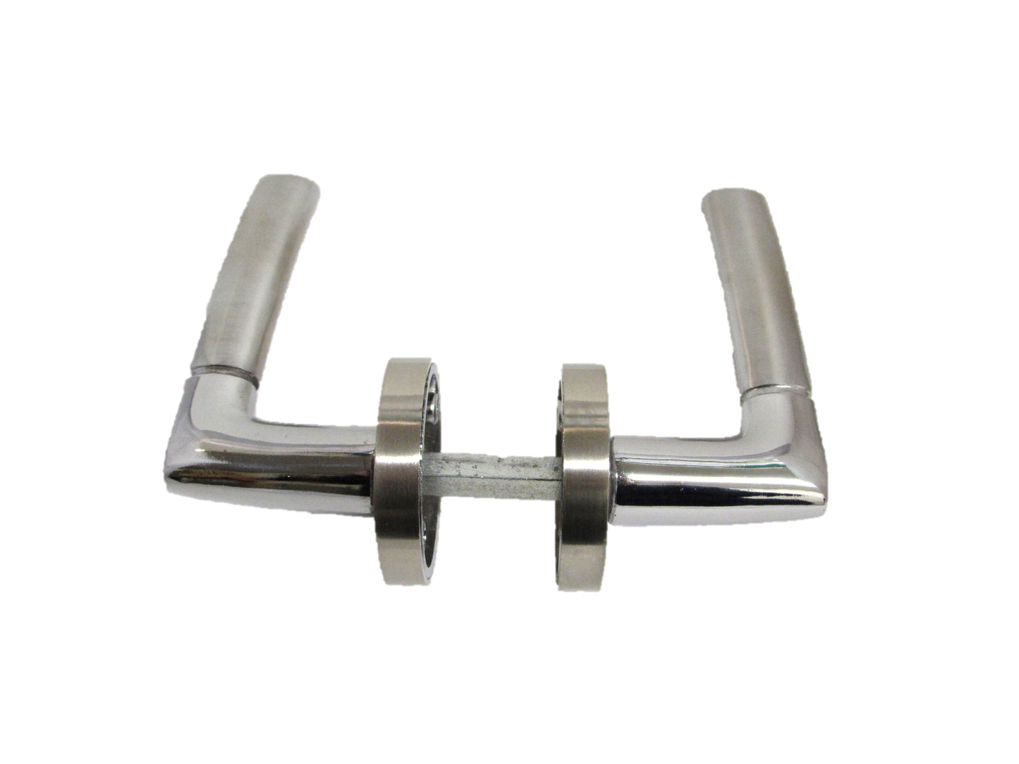 Poignée de porte ronde style Indiana avec loquet et rosace en chrome nickel satiné