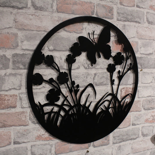 Silhouette de papillon volant rond en métal