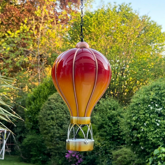 Montgolfière solaire rouge flamme – Lampe LED suspendue d'extérieur pour décoration de jardin, terrasse et porche