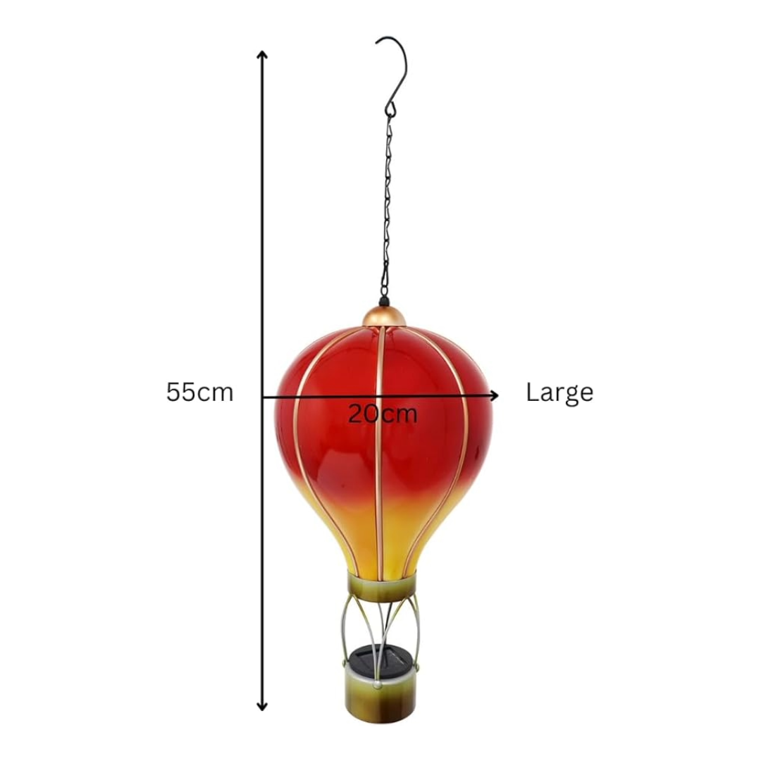 Montgolfière solaire rouge flamme – Lampe LED suspendue d'extérieur pour décoration de jardin, terrasse et porche