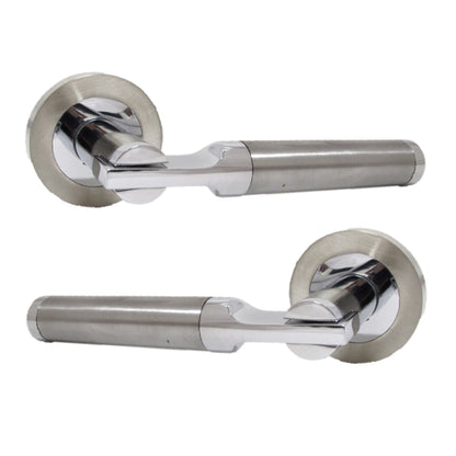 Poignées de porte Electra à levier sur rosace Duo - Pack de serrures à écusson chromé satiné 140 mm
