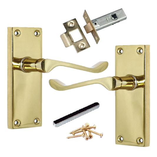 Poignées de porte à levier à défilement et loquet interne - Pack laiton 118 x 40 mm