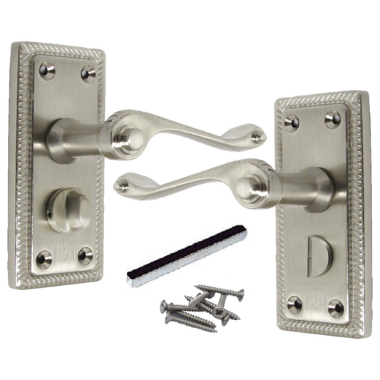 Poignées de porte géorgiennes pour WC et salle de bain, satinées, 108 mm x 48 mm, levier à défilement