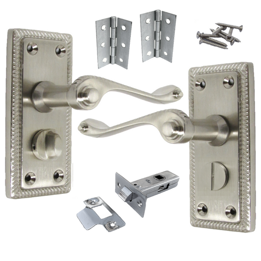 Poignées de porte géorgiennes pour WC et salle de bain, satinées, 108 mm x 48 mm, levier à défilement