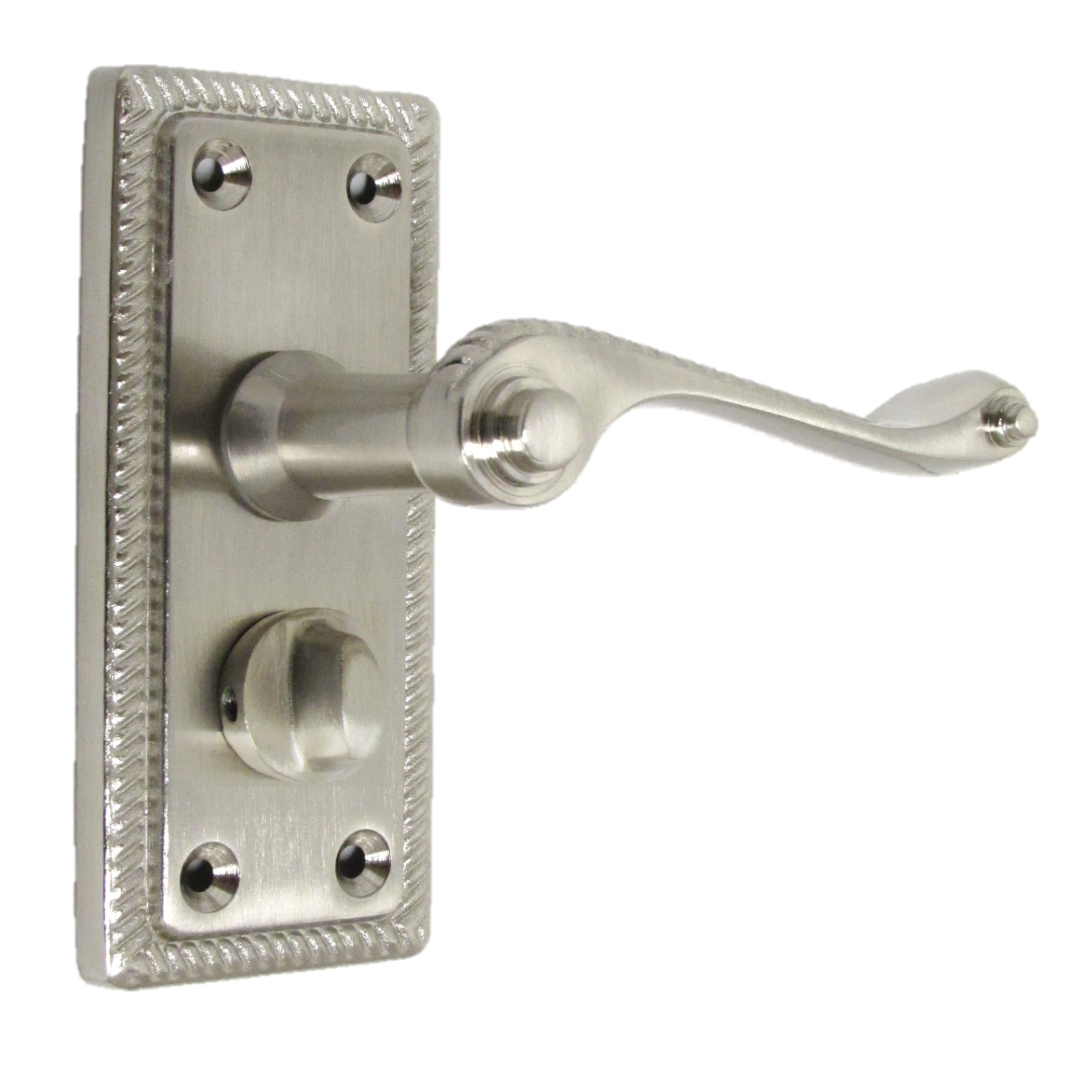 Poignées de porte géorgiennes pour WC et salle de bain, satinées, 108 mm x 48 mm, levier à défilement