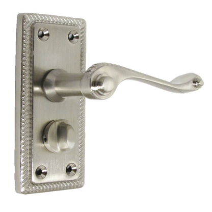 Poignées de porte géorgiennes pour WC et salle de bain, satinées, 108 mm x 48 mm, levier à défilement