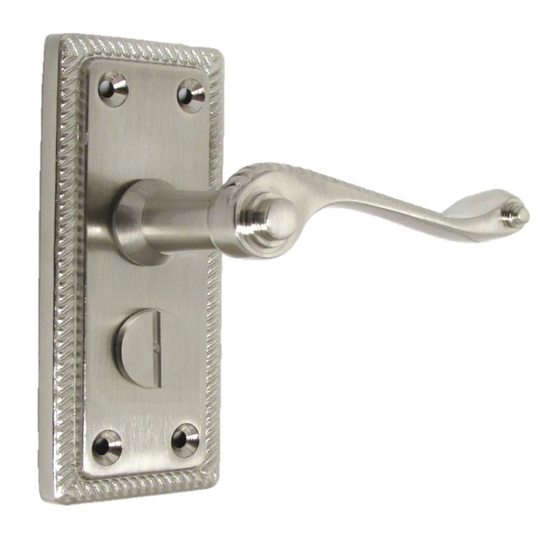 Poignées de porte géorgiennes pour WC et salle de bain, satinées, 108 mm x 48 mm, levier à défilement