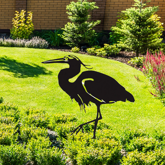Silhouette de jardin de héron avec plaque de fixation, noir, 45 x 45 x 1,2 cm