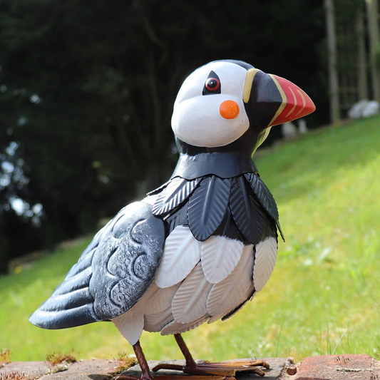 Macareux moine en métal - Sculpture de jardin idéale - Décoration d'extérieur faite à la main