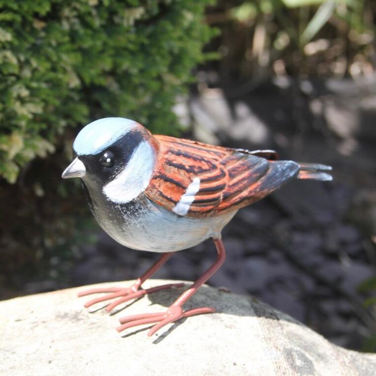 Ornement de jardin en métal en forme de moineau domestique