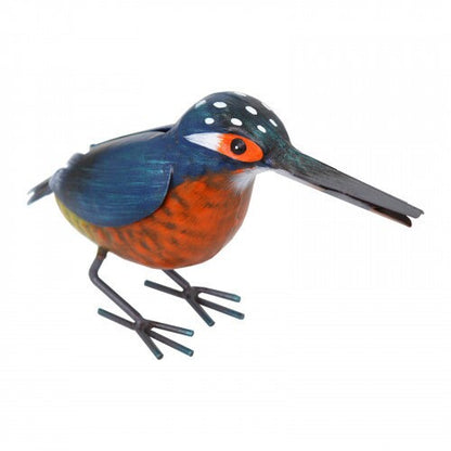 Sculpture d'oiseau martin-pêcheur en métal – Décoration de jardin peint à la main