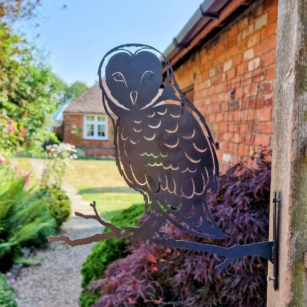 Support de branche de hibou en métal noir, silhouette, décoration montable sur arbre ou clôture