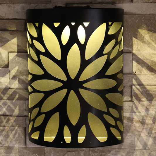 Applique murale solaire LED en métal avec motif floral abstrait incurvé