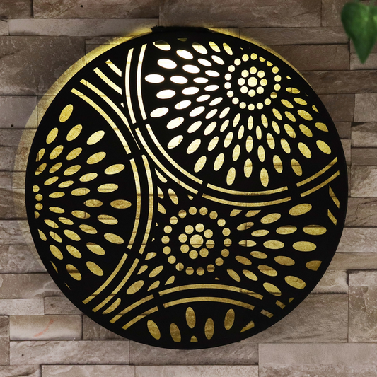 Panneau solaire mural marocain rond en métal à LED pour décoration de jardin
