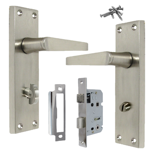 Poignées de porte de salle de bain SATIN Victorien DROIT Levier + Serrure