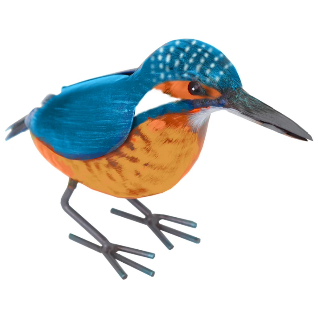 Sculpture d'oiseau martin-pêcheur en métal – Décoration de jardin peint à la main