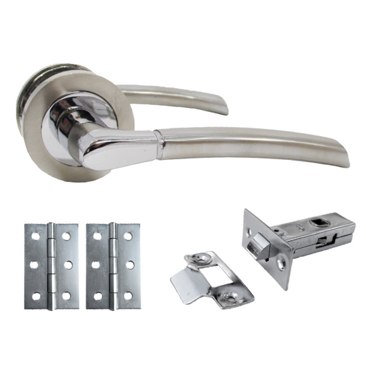 Poignées de porte Indiana à levier sur rosace Duo - Pack de charnières à loquet chromées satinées 125 mm