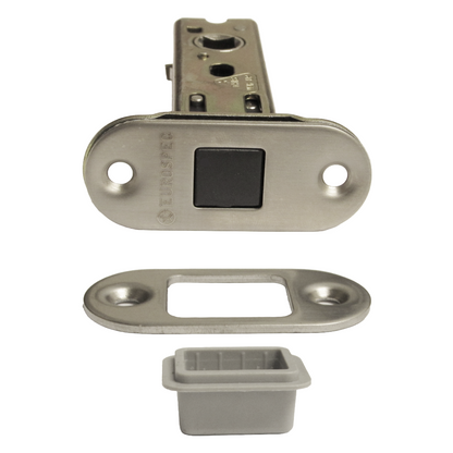 Loquet tubulaire magnétique à mortaise, axe de 57 mm, Eurospec, rond, en acier inoxydable satiné, 7,6 cm, pour portes