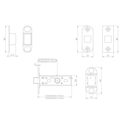 Loquet tubulaire magnétique à mortaise, axe de 57 mm, Eurospec, rond, en acier inoxydable satiné, 7,6 cm, pour portes