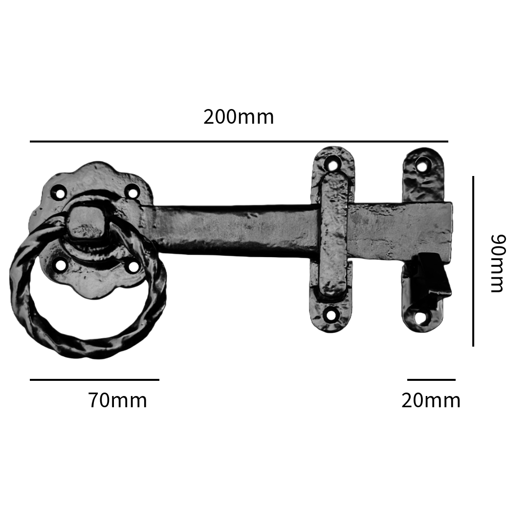 Loquet de portail à anneau torsadé rond noir antique 200 mm Garden Cottage 