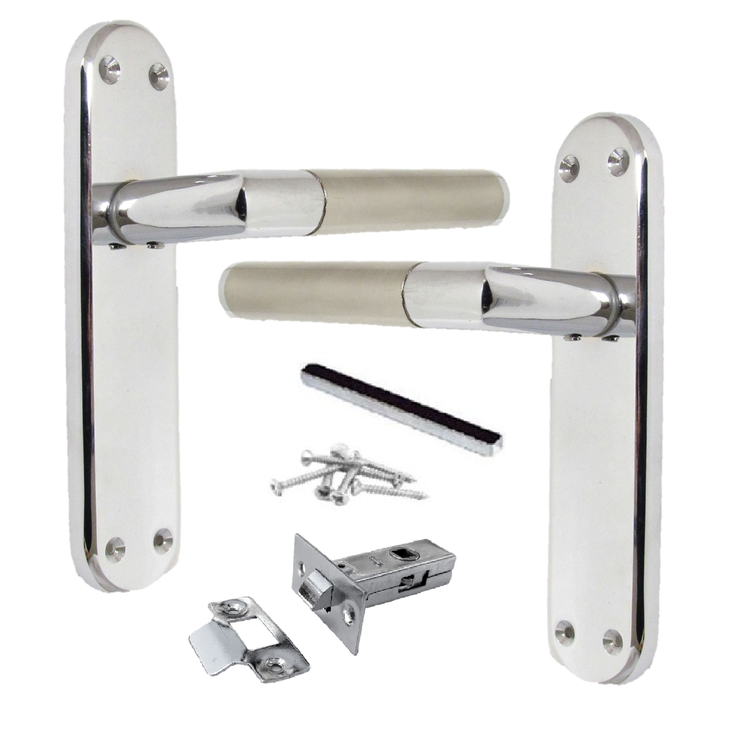 Poignées de porte à onglet, levier droit, pack Duo - Chrome satiné 180 mm