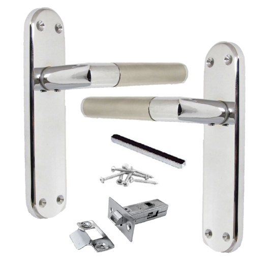 Poignées de porte à onglet, levier droit, pack Duo - Chrome satiné 180 mm