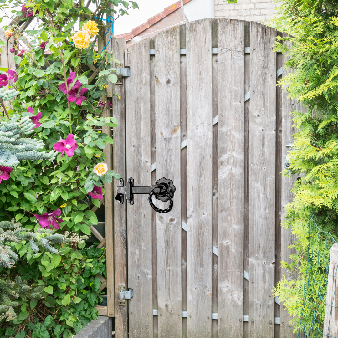 Loquet de portail à anneau torsadé rond noir antique 200 mm Garden Cottage 