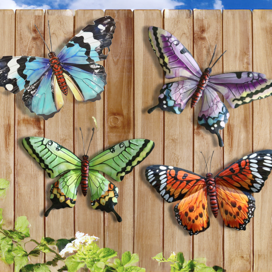 Décoration murale en métal avec papillons - Papillons de clôture rose, bleu, vert et orange