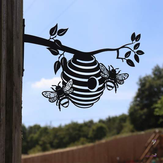 Branche de ruche en métal noir, silhouette, décoration montable sur arbre ou clôture