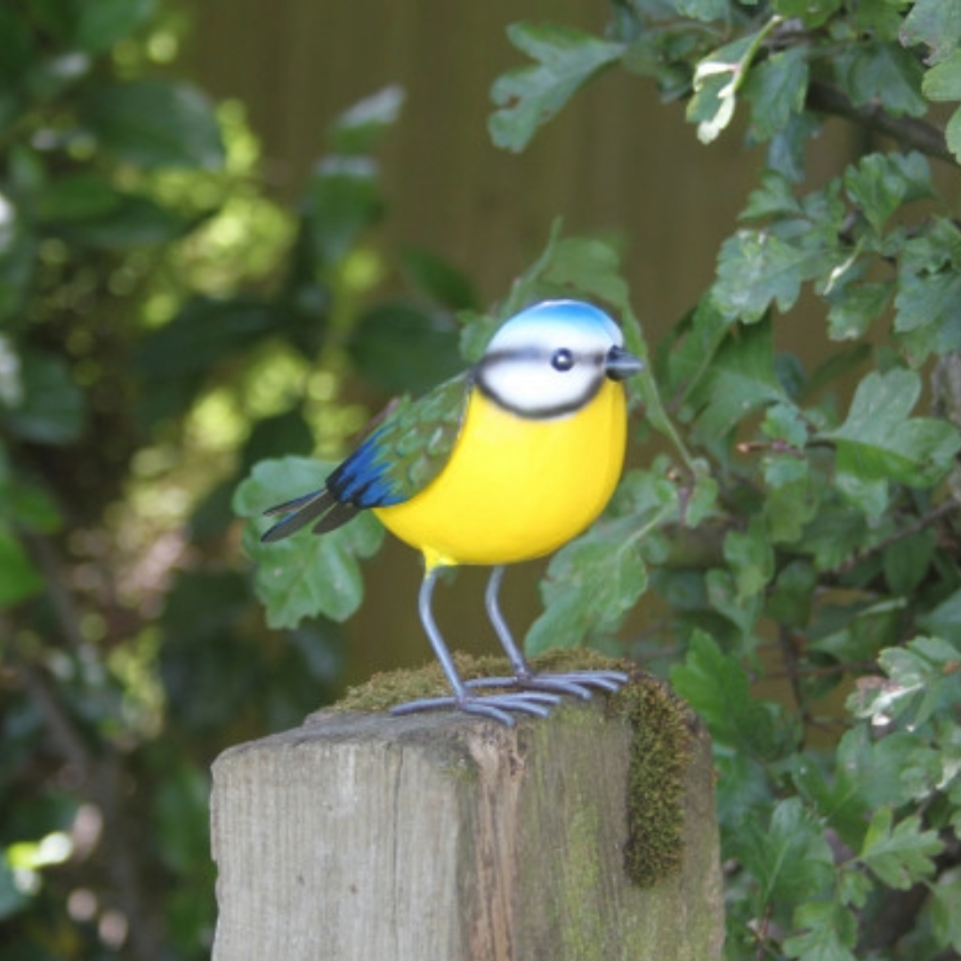 Ornement de jardin en métal en forme de mésange bleue