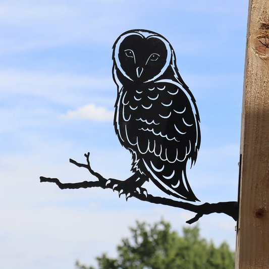 Support de branche de hibou en métal noir, silhouette, décoration montable sur arbre ou clôture