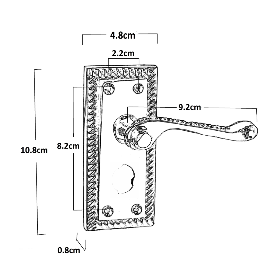 Poignées de porte géorgiennes pour WC et salle de bain, satinées, 108 mm x 48 mm, levier à défilement