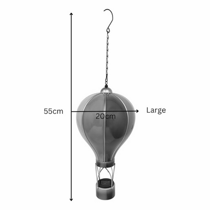 Montgolfière solaire rouge et blanche – Lampe LED suspendue d'extérieur pour décoration de jardin, terrasse et porche