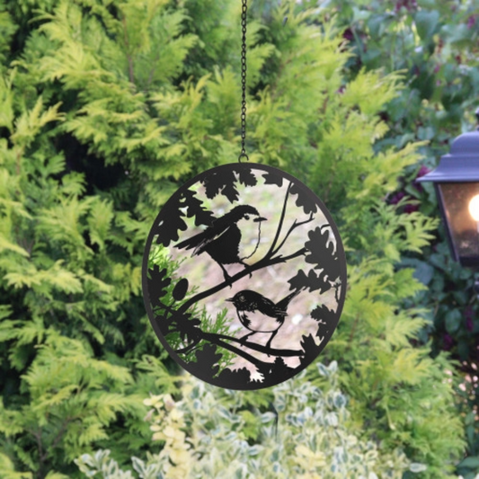 Miroir suspendu en forme de silhouette de rouge-gorge et de troglodyte - Suspension pour arbre à oiseaux noirs