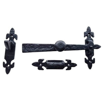 Loquet Suffolk en fonte noire antique avec fleur de lys - Intérieur/extérieur 