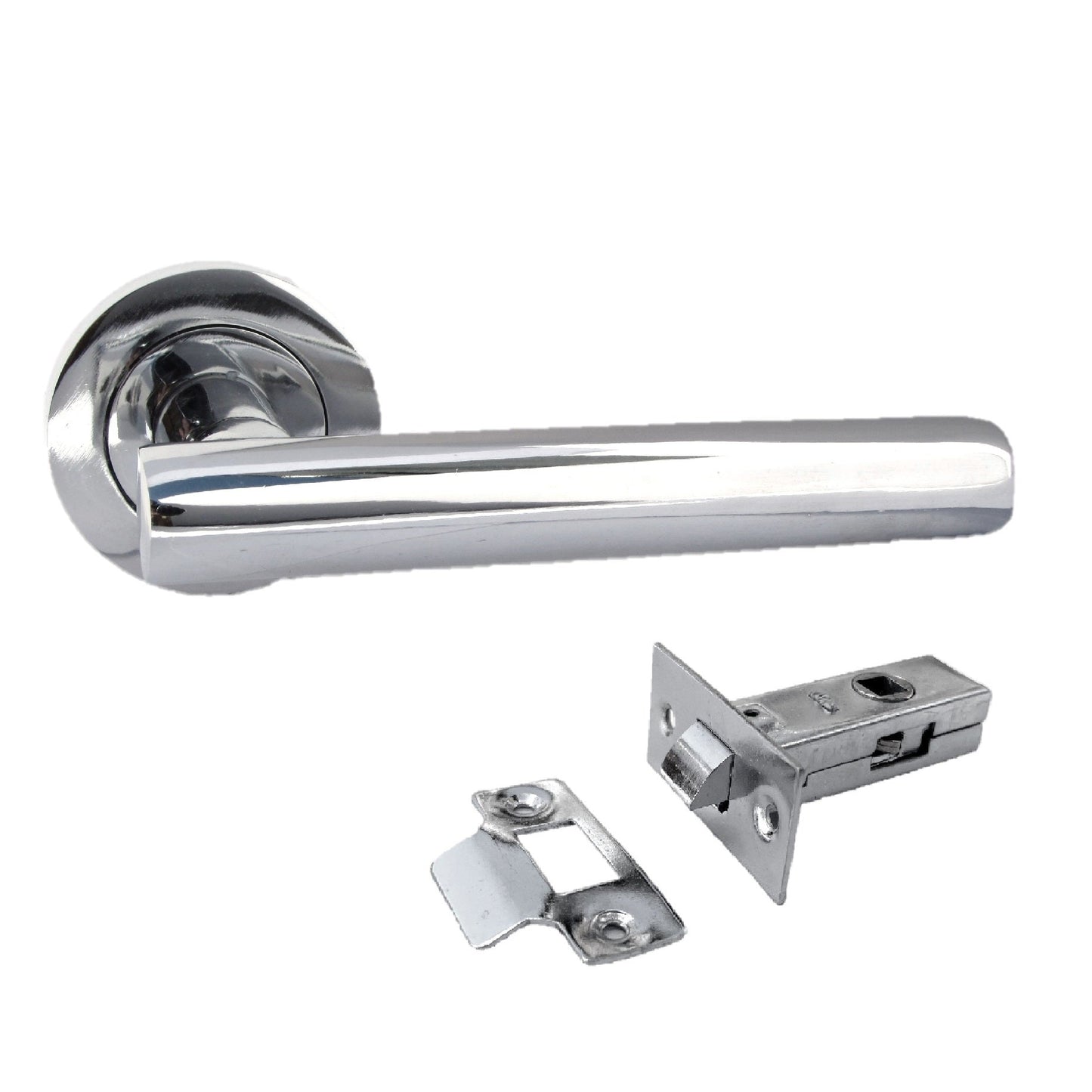 Poignée de porte moderne à rosace ronde en T - Loquet tubulaire chromé