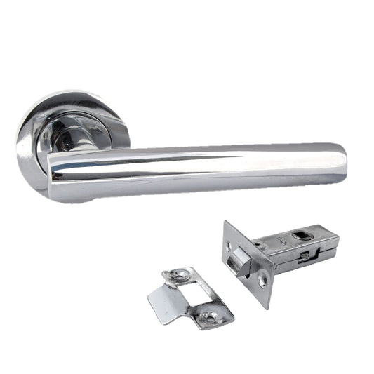 Poignée de porte moderne à rosace ronde en T - Loquet tubulaire chromé