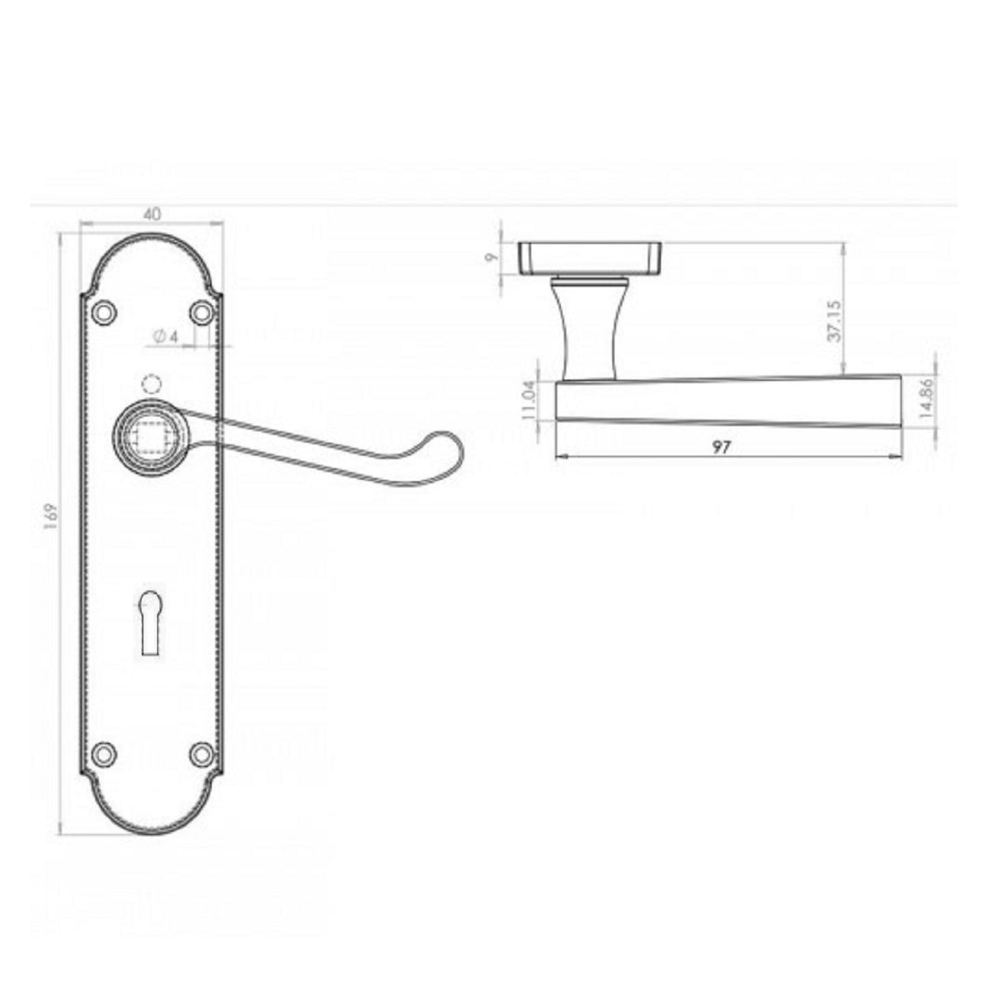Poignées de porte Epsom à clé et levier de défilement - Pack satiné