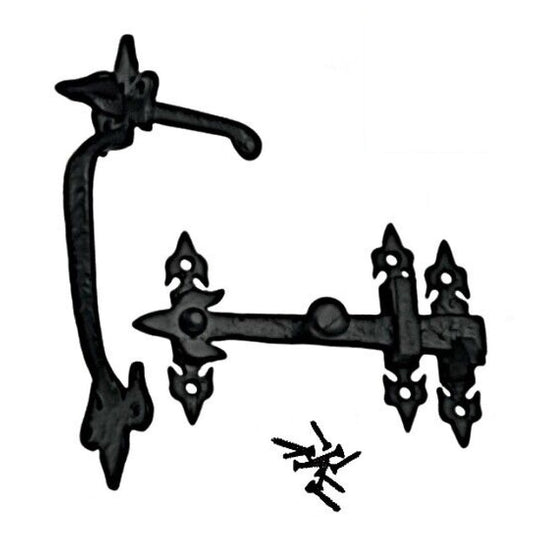 Loquet Suffolk en fonte noire antique avec fleur de lys - Intérieur/extérieur 