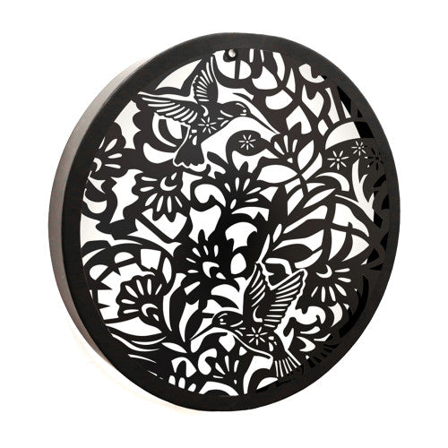 Panneau solaire mural rond en métal à LED, motif colibri, décoration de jardin