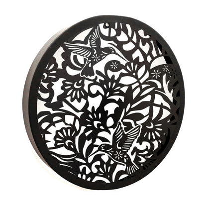 Panneau solaire mural rond en métal à LED, motif colibri, décoration de jardin