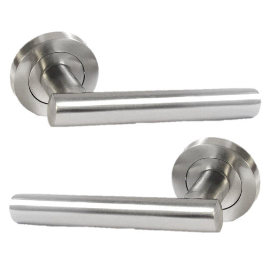 Poignées de porte à levier droit en T sur rosace - Satin 125 mm