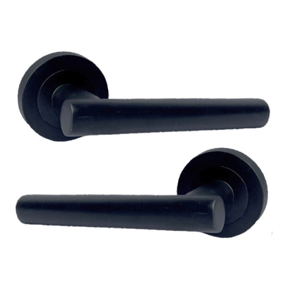 Poignées de porte à levier droit en T sur rosace - Noir mat 125 mm