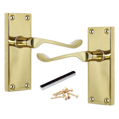 Poignées de porte à levier à volutes et loquet interne - Laiton 118 x 40 mm