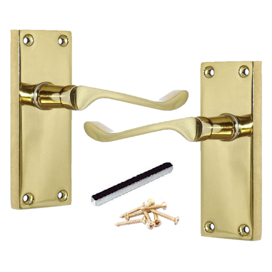Poignées de porte à levier à volutes et loquet interne - Laiton 118 x 40 mm