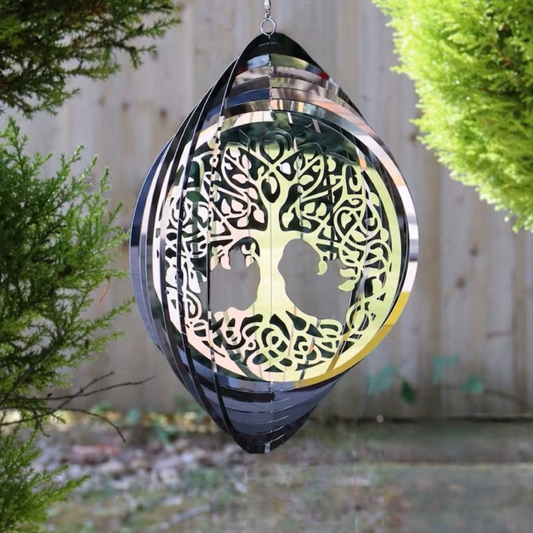 Miroir rotatif en acier inoxydable à suspendre, silhouette de l'arbre de vie